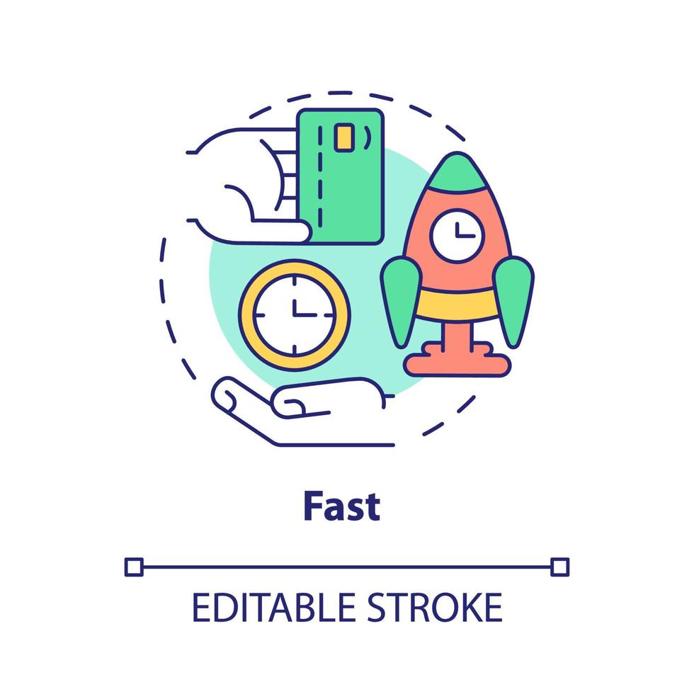 Symbol für schnelles Konzept. Geschwindigkeit der Transaktion. berührungsloses system abstrakte idee dünne linie illustration. isolierte Umrisszeichnung. editierbarer Strich. Roboto-Medium, unzählige pro-fette Schriftarten verwendet vektor