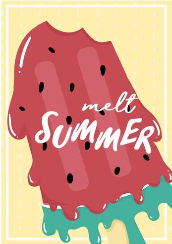 söt söt röd vattenmelon smält glass popsicle sommarkort vektor