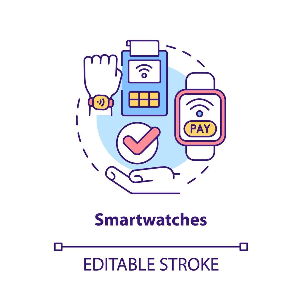 smartwatch konceptikon. kontaktlös lösning. beröringslöst system abstrakt idé tunn linje illustration. isolerade konturritning. redigerbar linje. roboto-medium, otaliga pro-bold typsnitt som används vektor