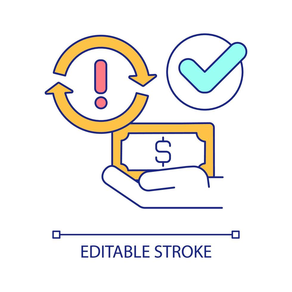 säker rgb-färgikon för pengarväxling. risk för finansiella transaktioner. kommersiella försäkringar. isolerade vektor illustration. enkel fylld linjeteckning. redigerbar linje. arial teckensnitt som används
