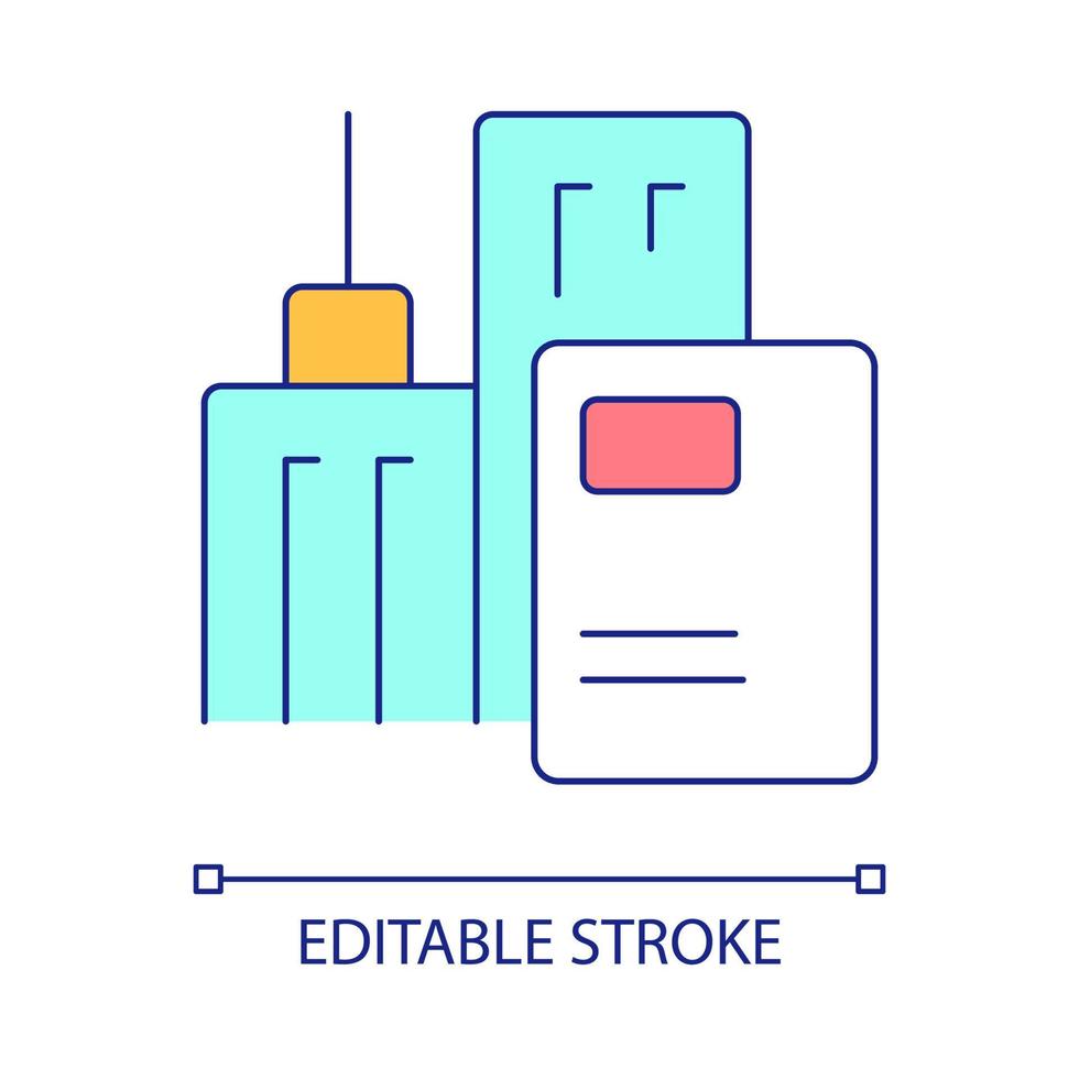 fastighetsuthyrning form rgb färgikon. företagsförsäkring för affärsbyggnader och fastigheter. isolerade vektor illustration. enkel fylld linjeritning. redigerbar linje. arial teckensnitt som används