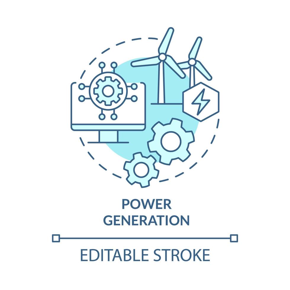 kraftgenerering turkos koncept ikon. virtuell replika av energiverktyg abstrakt idé tunn linje illustration. isolerade konturritning. redigerbar linje. roboto-medium, otaliga pro-bold typsnitt som används vektor