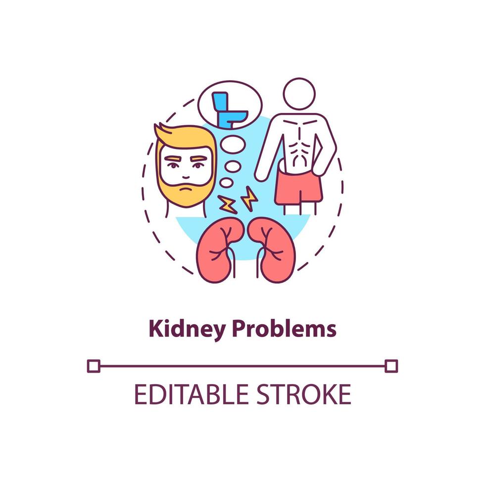 njurproblem koncept ikon. inre organ kronisk sjukdom. njursjukdom abstrakt idé tunn linje illustration. isolerade konturritning. redigerbar linje. roboto-medium, otaliga pro-bold typsnitt som används vektor