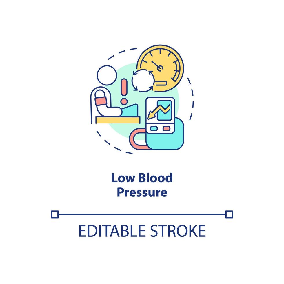 Symbol für das Konzept des niedrigen Blutdrucks. Erkrankungen des Kreislaufsystems. hypotonie abstrakte idee dünne linie illustration. isolierte Umrisszeichnung. editierbarer Strich. Roboto-Medium, unzählige pro-fette Schriftarten verwendet vektor