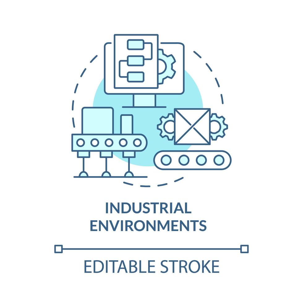 Türkisfarbenes Konzeptsymbol für industrielle Umgebungen. Optimierung der Wartung abstrakte Idee dünne Linie Illustration. isolierte Umrisszeichnung. editierbarer Strich. Roboto-Medium, unzählige pro-fette Schriftarten verwendet vektor