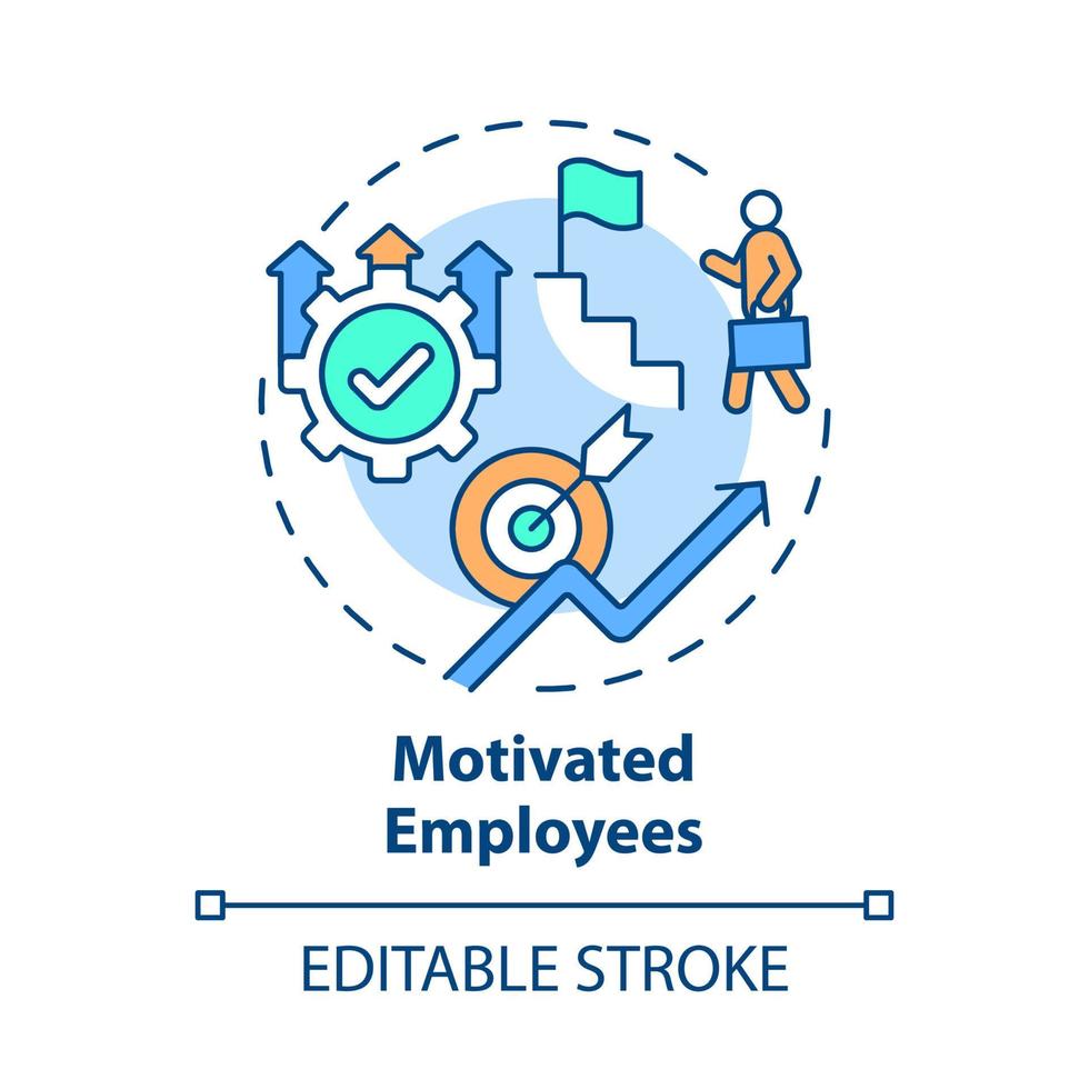 Konzeptsymbol für motivierte Mitarbeiter. internes Wachstum abstrakte Idee dünne Linie Illustration. Mitarbeiter, die am Wachstumsprozess des Unternehmens beteiligt sind. Vektor isolierte Umrissfarbe Zeichnung. editierbarer Strich