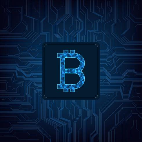 Digitales Währungslogo Bitcoin auf Stromkreishintergrund vektor