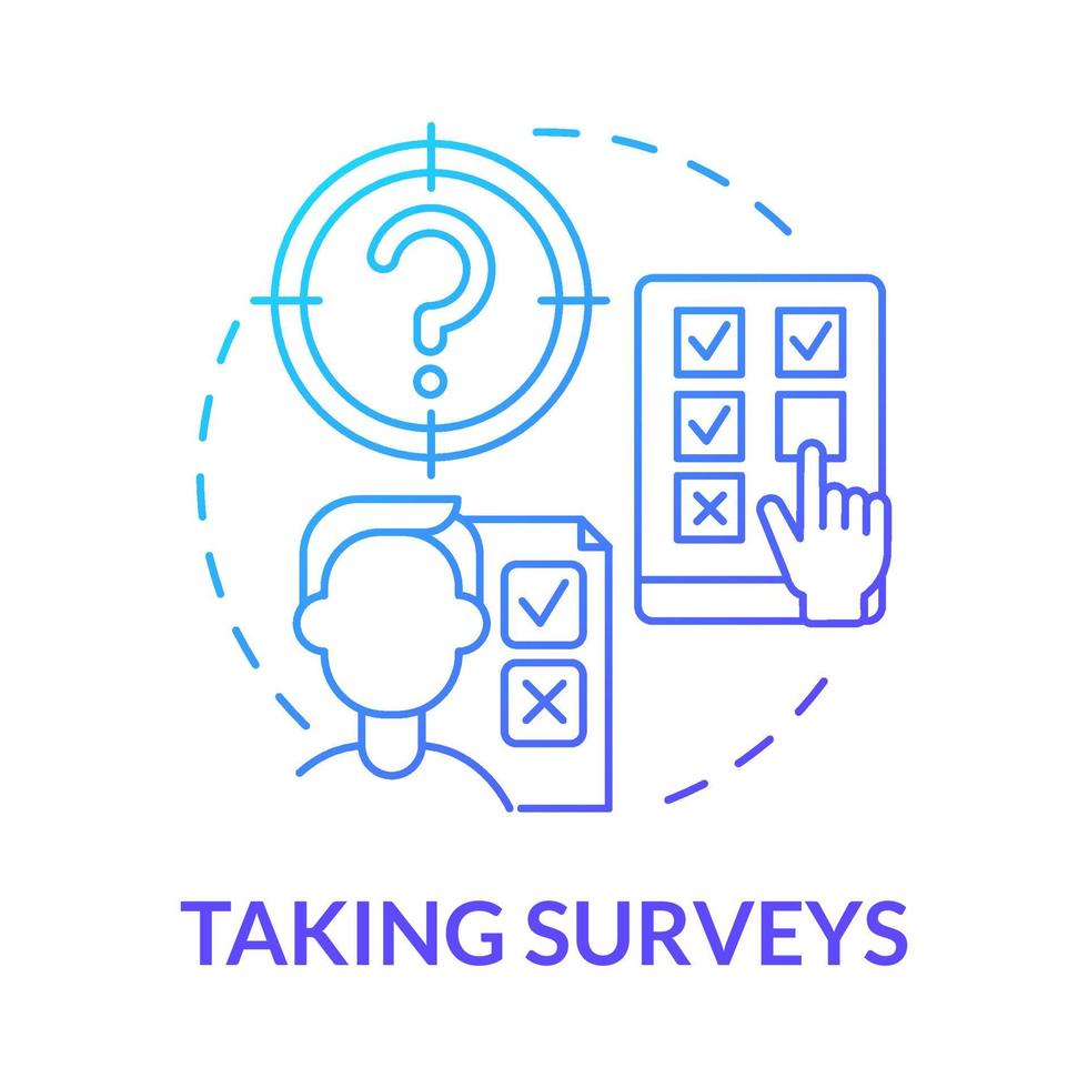 ta undersökningar blå gradient koncept ikon. tjäna pengar online strategi abstrakt idé tunn linje illustration. betalda onlineundersökningar. tjäna extra pengar. vektor isolerade kontur färgritning