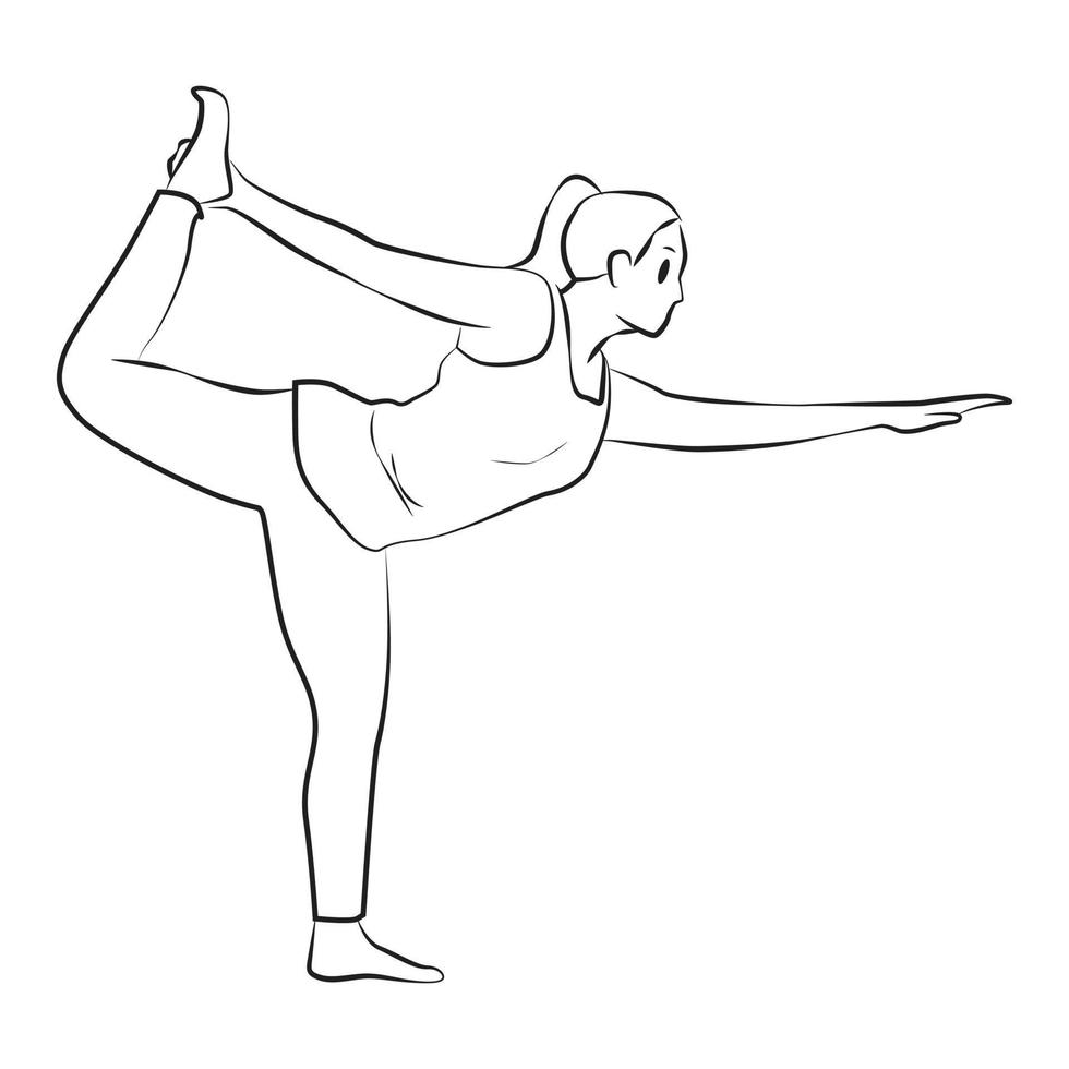 ung flicka yogaställning lineart vektorillustration vektor