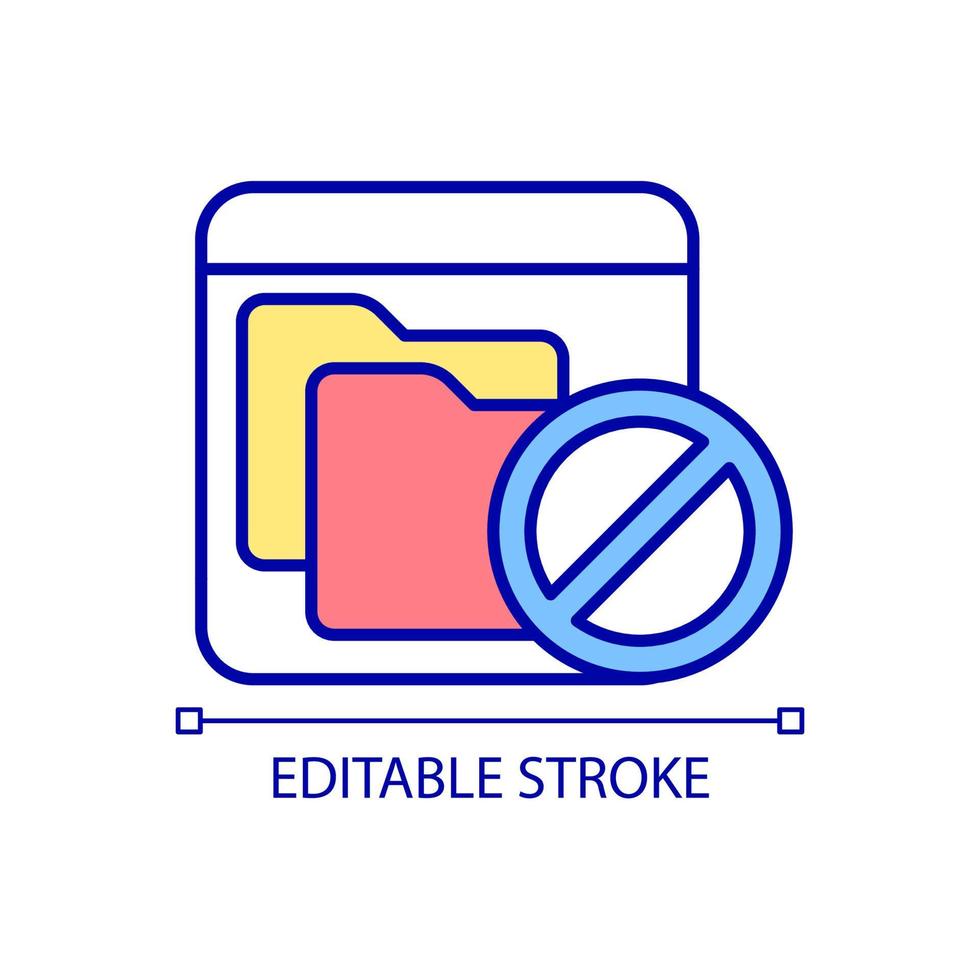 mappåtkomst nekad rgb-färgikon. filhantering. åtkomst och dela behörigheter. begränsad behörighet. förbjudet meddelande. isolerade vektor illustration. enkel fylld linjeteckning. redigerbar linje