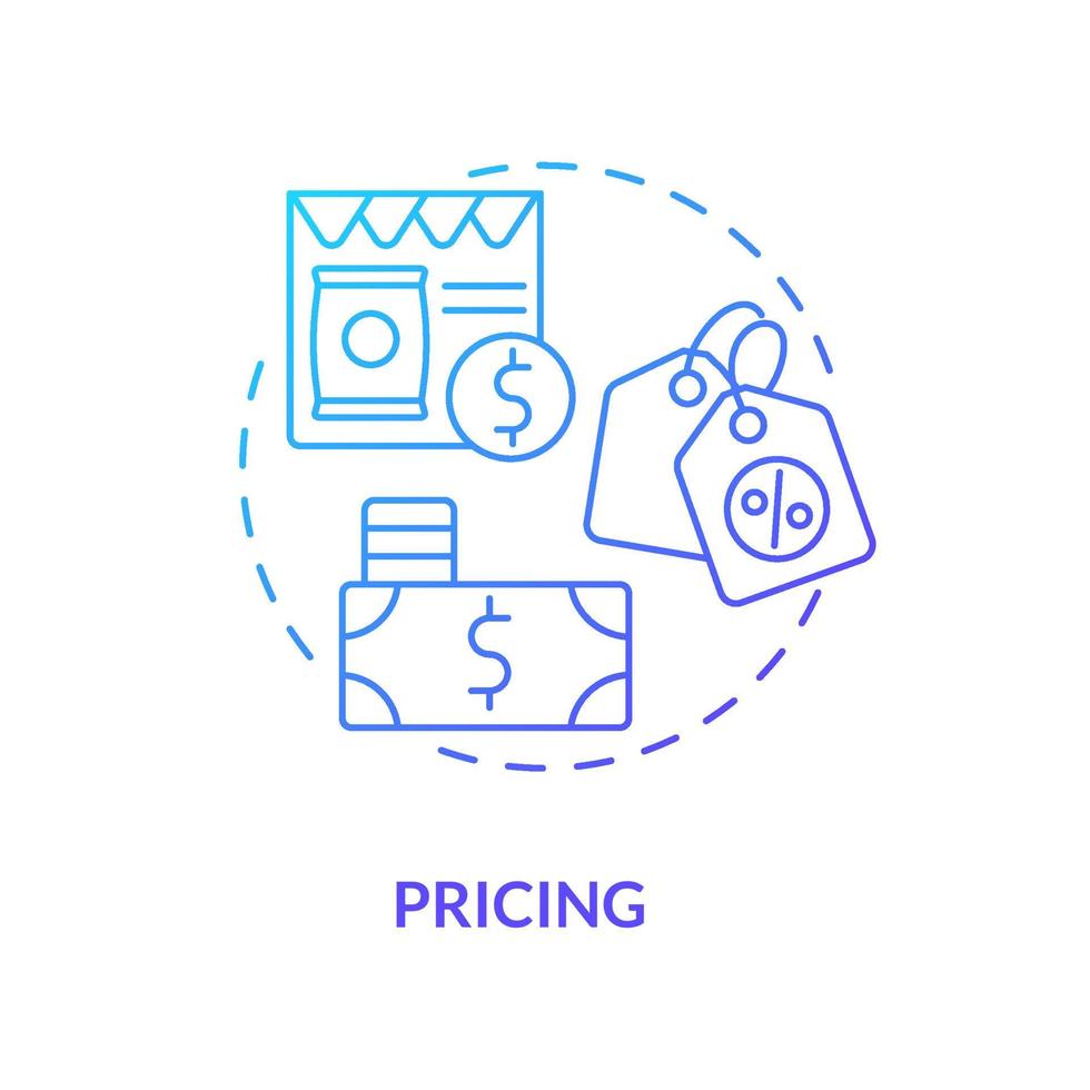 prisbildning koncept ikon. utvärdera produktkostnaden. marknadsföringsstrategi. kundattraktiva erbjudande. etablera tjänsten värde abstrakt idé tunn linje illustration. vektor isolerade kontur färgritning