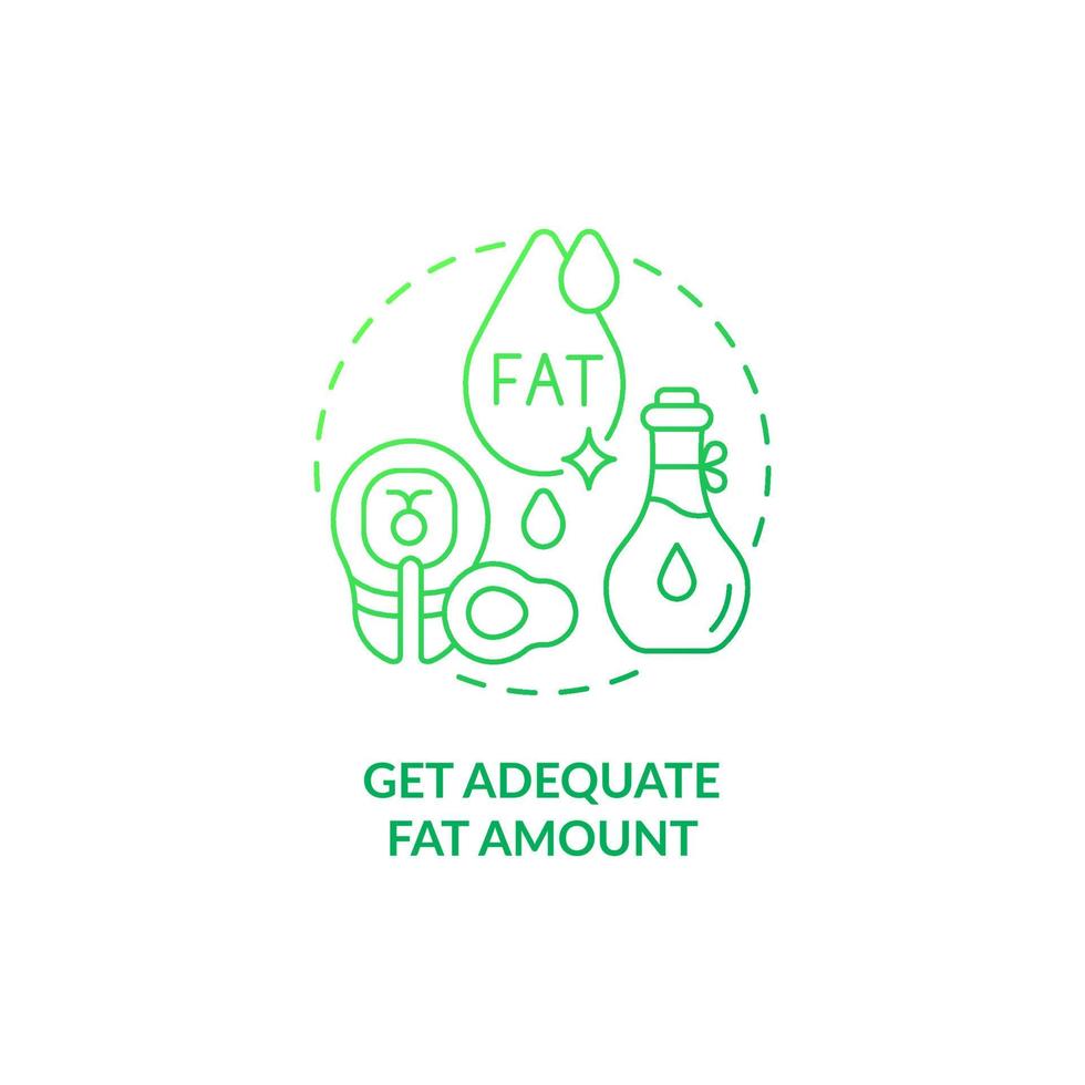 få tillräcklig fettmängd grön gradientkonceptikon. graviditet diet abstrakt idé tunn linje illustration. hälsosamt fettintag. regelbundet konsumerar skaldjur och oljor. vektor isolerade kontur färgritning