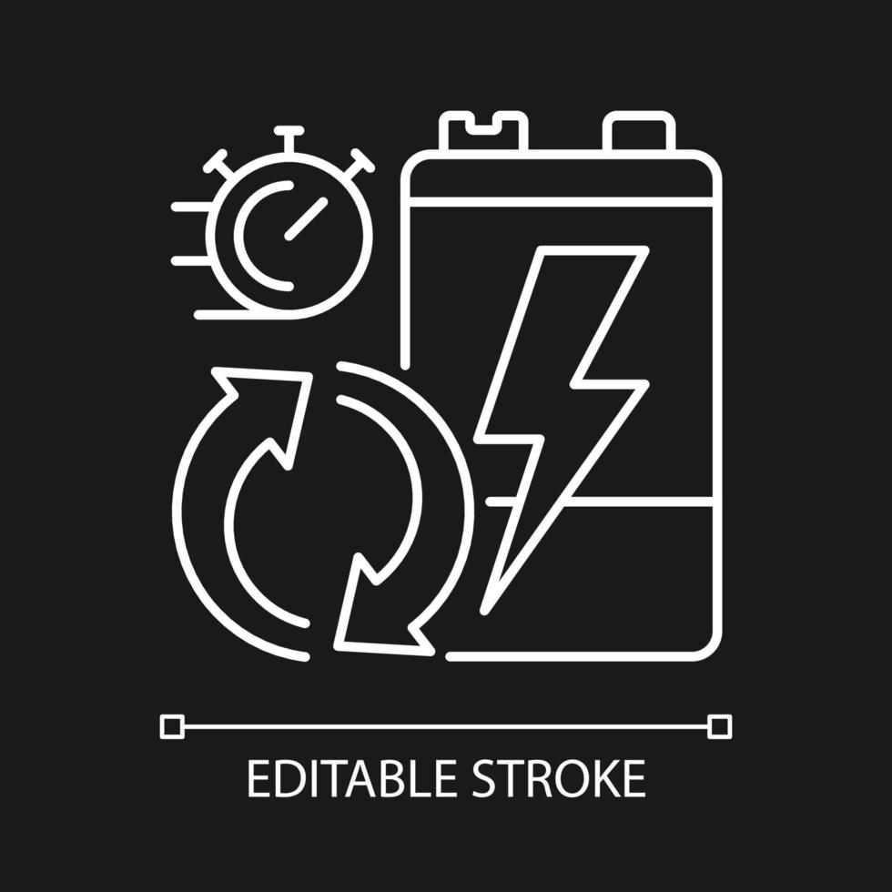 batteriåtervinningsgrader vit linjär ikon för mörkt tema. hanteringshastighet för elektroniskt avfall. tunn linje anpassningsbar illustration. isolerade vektorkontursymbol för nattläge. redigerbar linje vektor