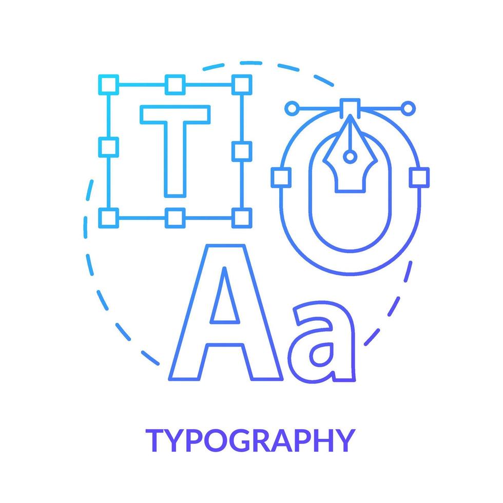 Symbol für das blaue Farbverlaufskonzept der Typografie. digitales Designer-Tool. Prinzipien des Grafikdesigns abstrakte Idee dünne Linie Illustration. isolierte Umrisszeichnung. Unzählige pro-fette Schriftarten werden verwendet vektor