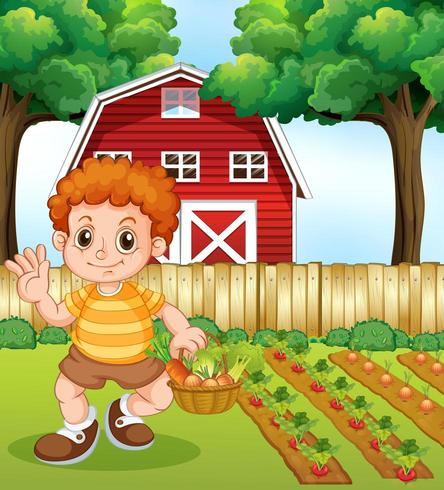 En pojke som skördar grönsaken vektor