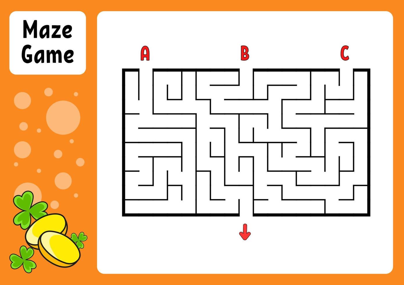 rechteckiges Labyrinth. Spiel für Kinder. drei Eingänge, ein Ausgang. Arbeitsblatt Bildung. Puzzle für Kinder. Labyrinth Rätsel. Farbvektorillustration. den richtigen Weg finden. Zeichentrickfigur. vektor