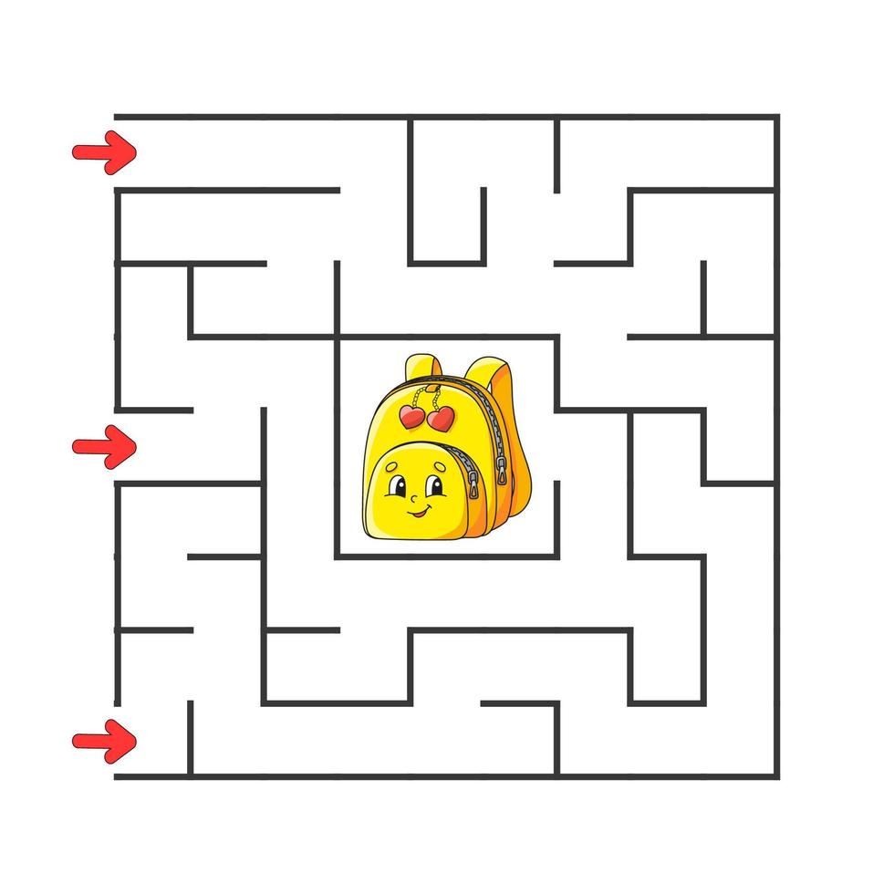 quadratisches Labyrinth. Spiel für Kinder. Puzzle für Kinder. Zeichentrickfigur. Labyrinth-Rätsel. Farbvektorillustration. finde den richtigen Weg. die Entwicklung des logischen und räumlichen Denkens. vektor