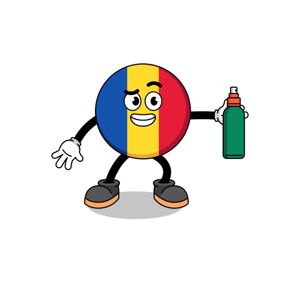 rumänische flagge illustrationskarikatur mit mückenschutzmittel vektor