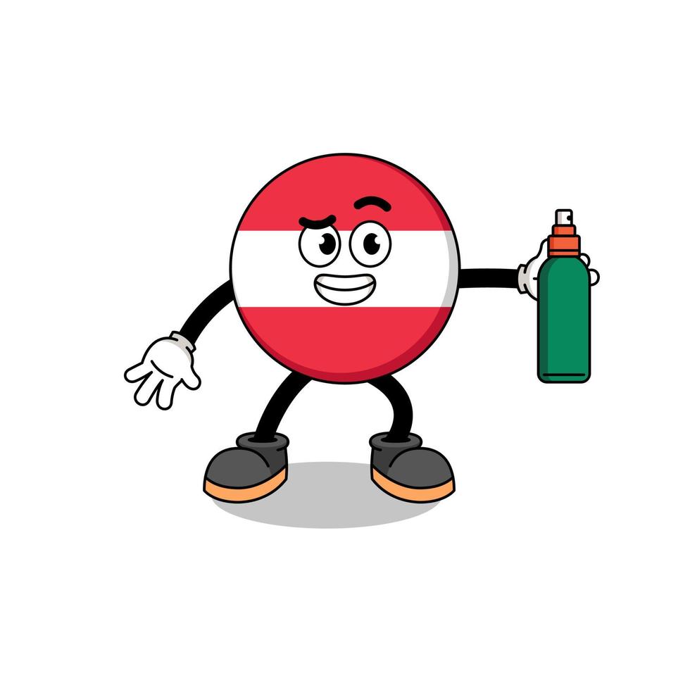 österreich-flaggenillustrationskarikatur, die mückenschutzmittel hält vektor