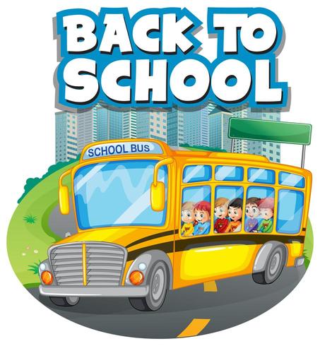 Zurück zu Schulschablone mit Schulbus in der Stadt vektor