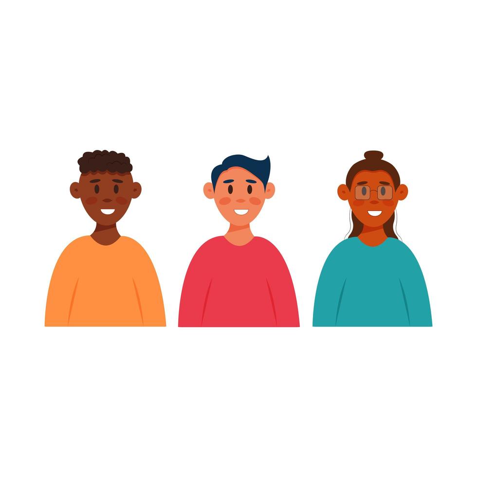 uppsättning av leende unga män avatar i platt tecknad stil. vektor söta manliga karaktärer. pojkar porträtt isolerad på vit bakgrund för sociala medier, webb, chatt