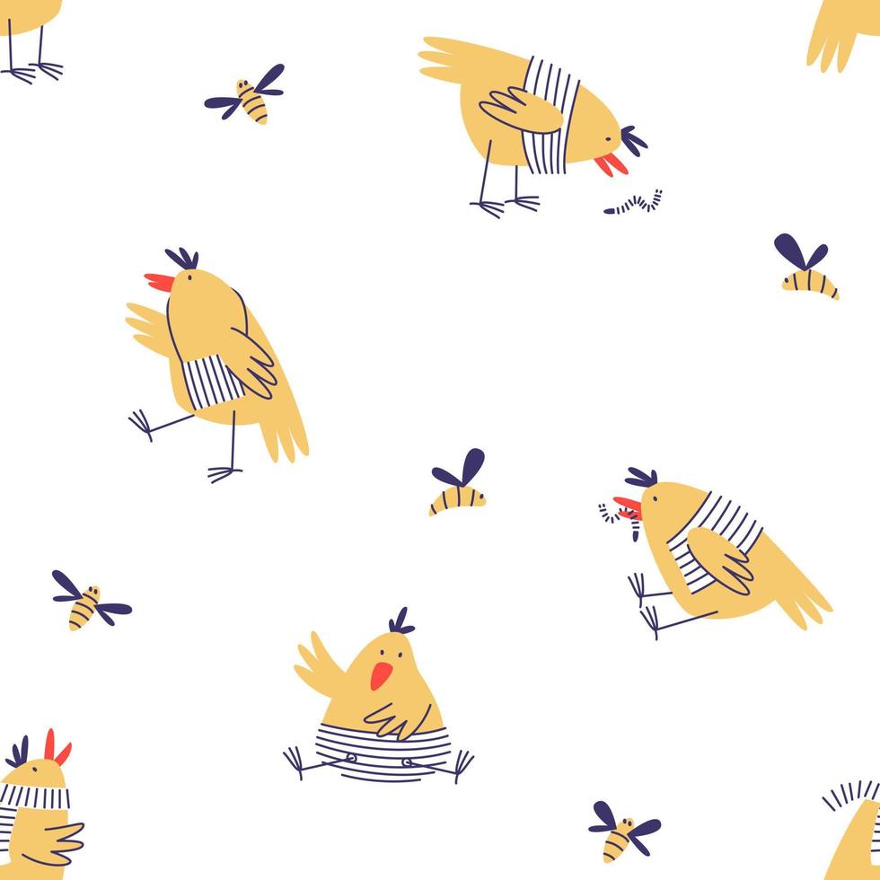 seamless mönster med kycklingar i randiga kläder vektor
