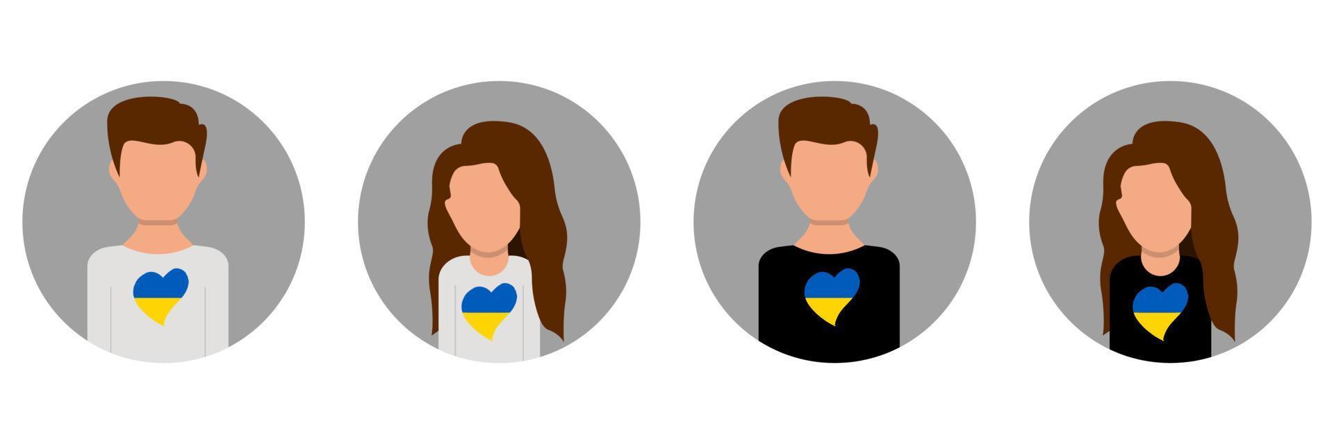 ukrainischer Mann und ukrainische Frauen in einem T-Shirt mit einem Herz in der ukrainischen Flagge. Vektor