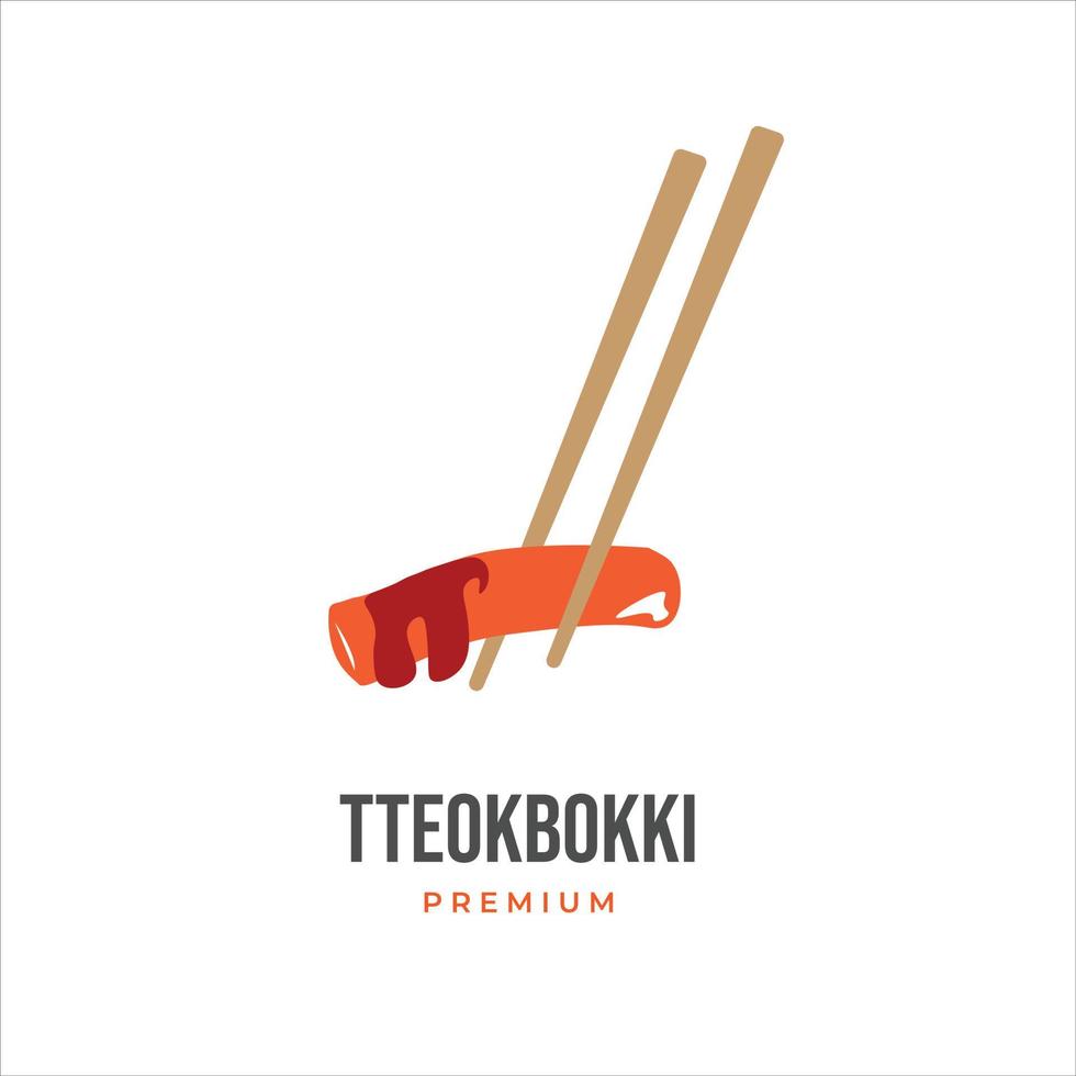 koreansk tteokbokki logotyp med ätpinnar vektor