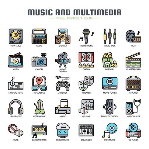 Musik und Multimedia Thin Line Icons vektor