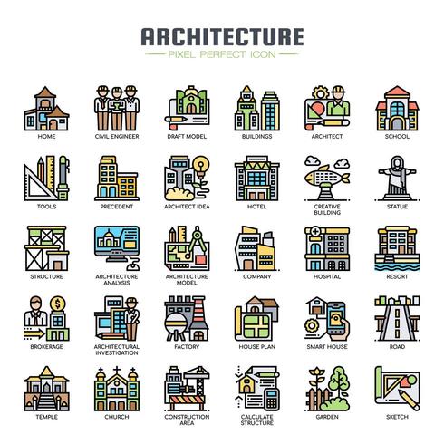 Architektur dünne Linie Farbsymbole vektor