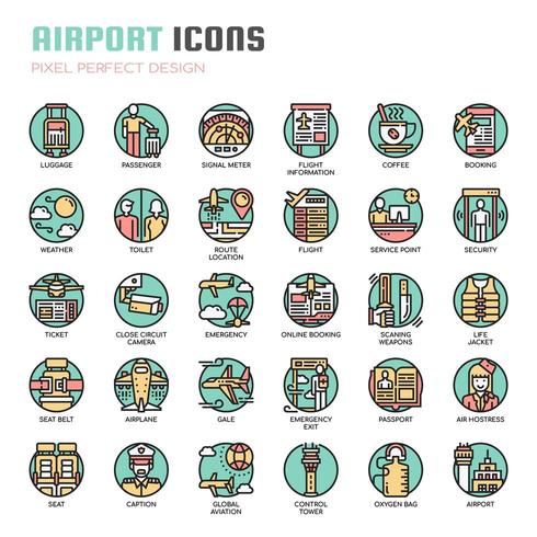 Tunn linje ikoner för flygplats vektor