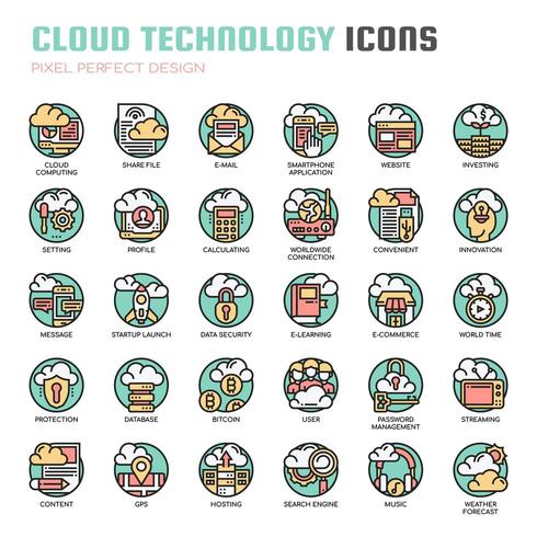 Cloud-Technologie dünne Linie Icons vektor