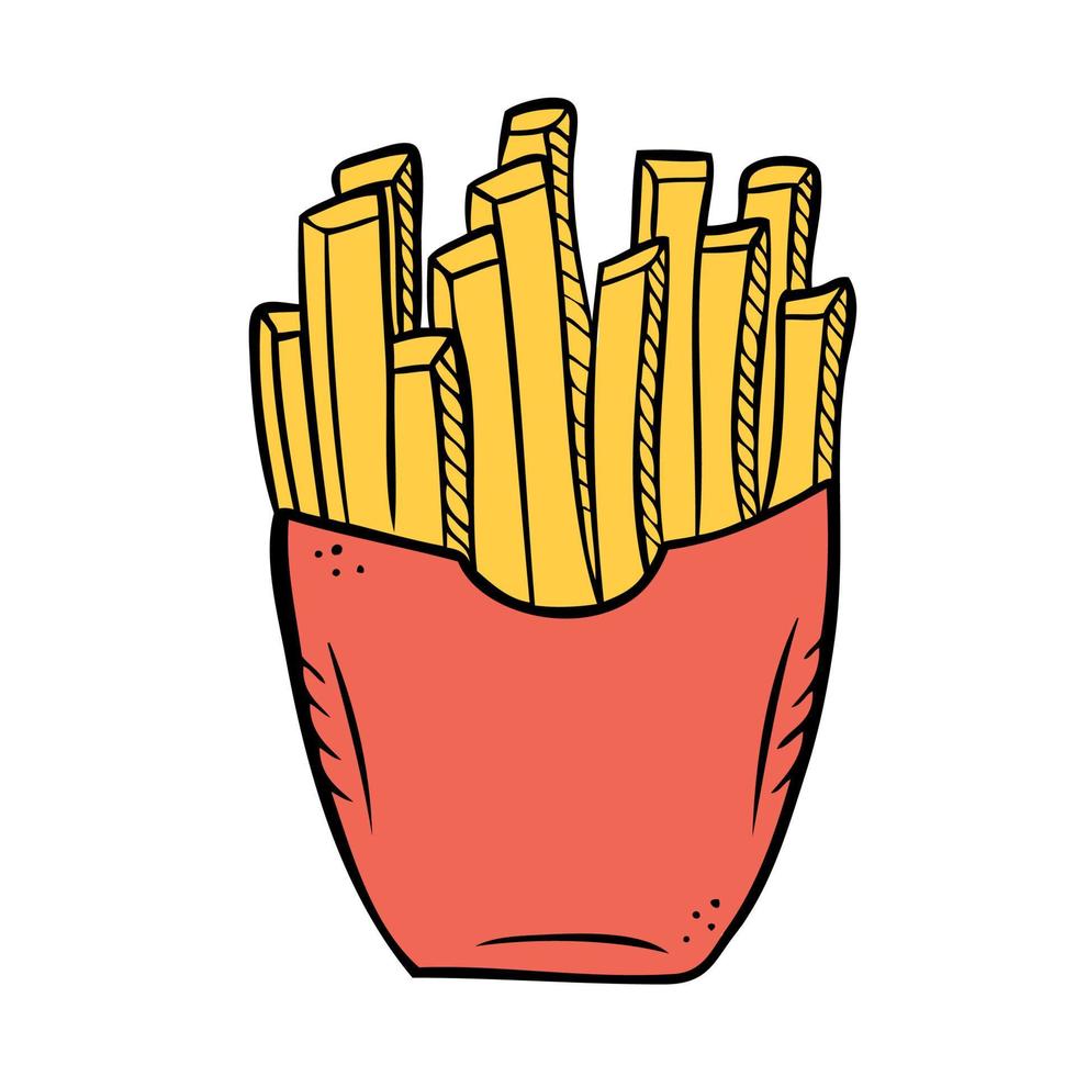 snabbmat pommes frites. vektor illustration i doodle stil.