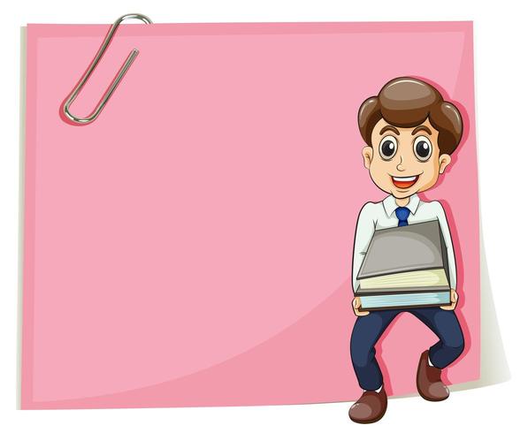 Ein rosa leeres Papier mit einem Geschäftsmann, der einige Dokumente trägt vektor