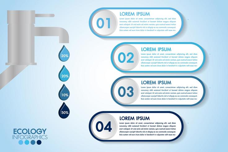 Infographic eco water blue design med 4 steg och kran vektor