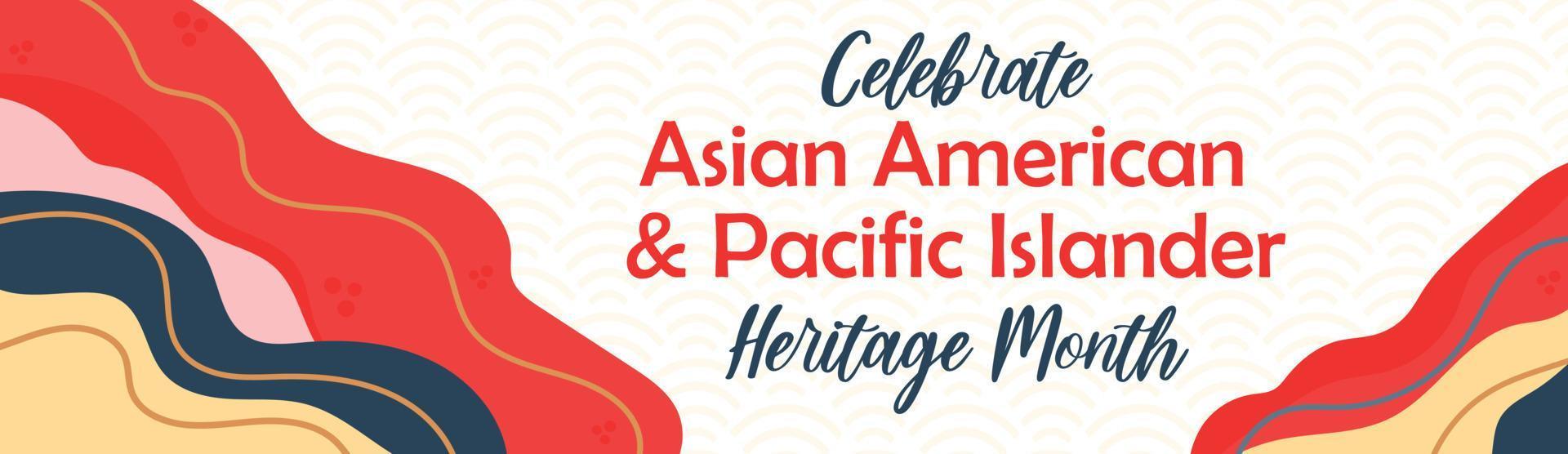 Asiatisk amerikan, Stillahavsöarnas arvsmånad - firande i usa. vektor banner med abstrakta former och linjer i traditionella asiatiska färger. gratulationskort, banner