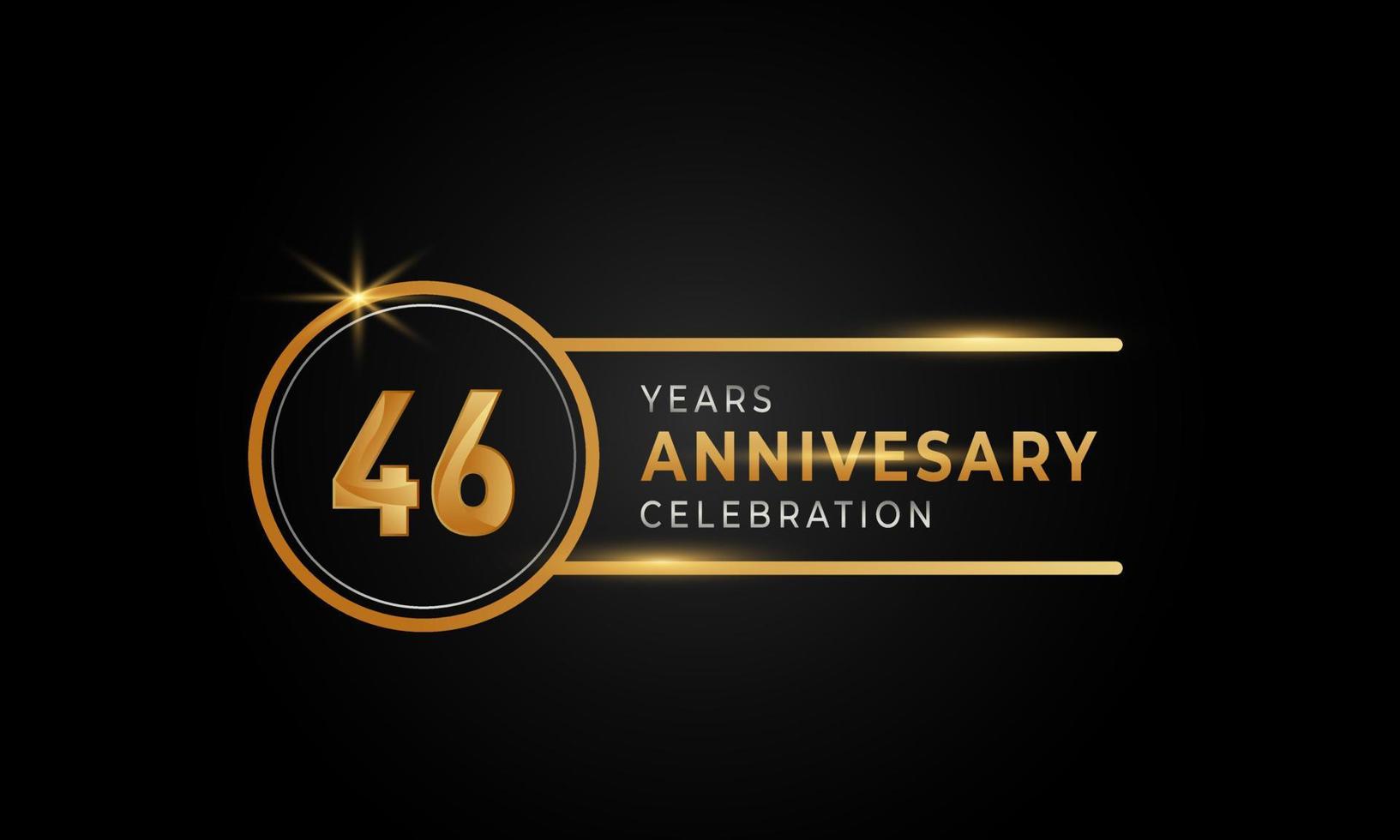 46-årsjubileumsfirande gyllene och silverfärgade med cirkelring för festevenemang, bröllop, gratulationskort och inbjudan isolerad på svart bakgrund vektor