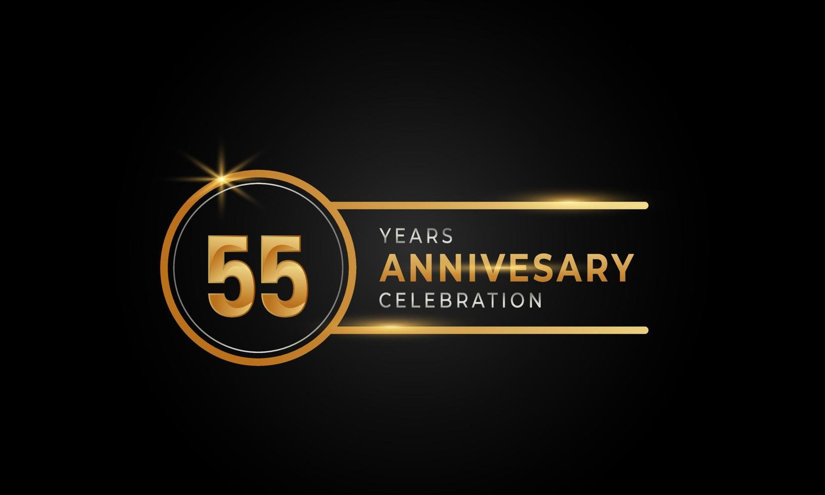 55-årsjubileumsfirande gyllene och silverfärgade med cirkelring för festevenemang, bröllop, gratulationskort och inbjudan isolerad på svart bakgrund vektor
