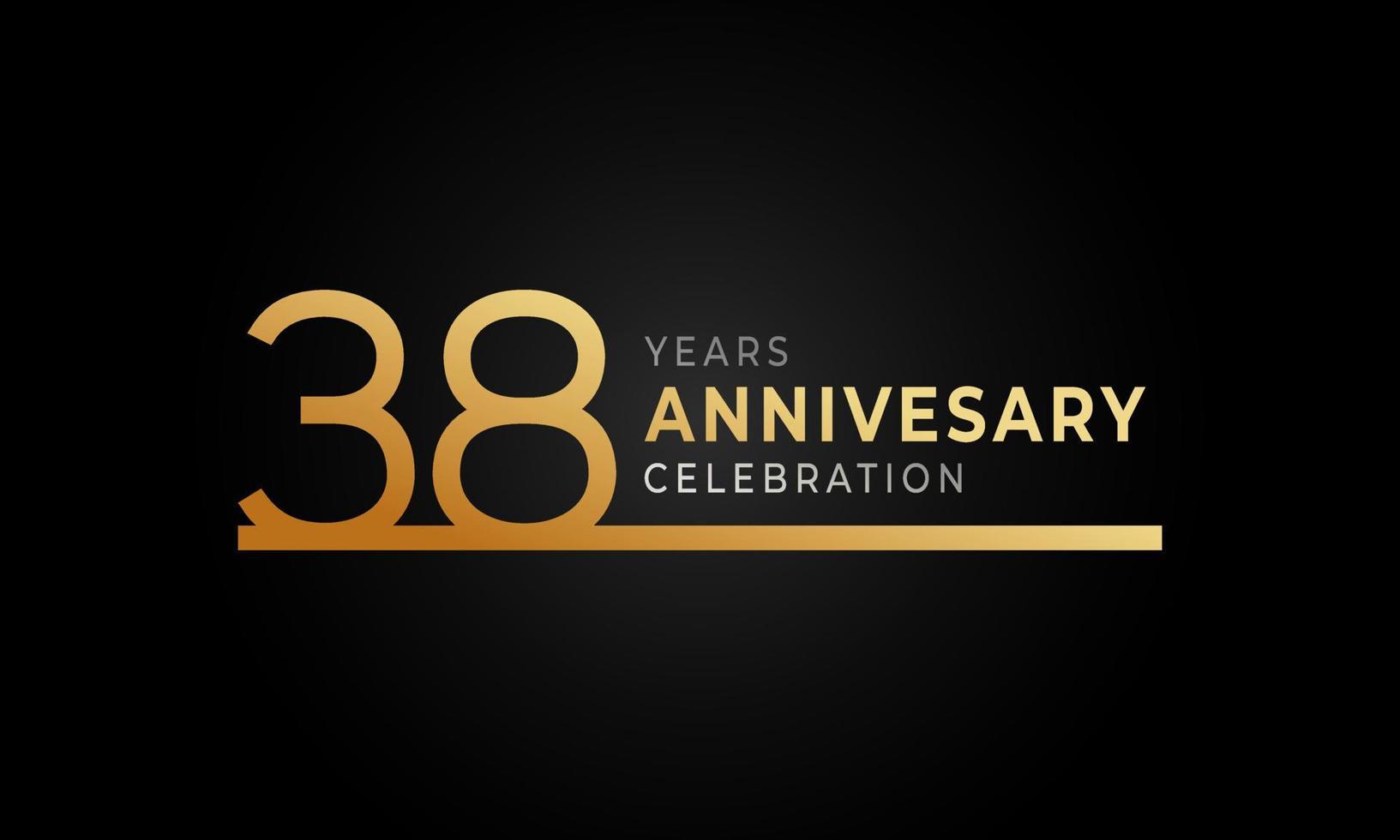 38-jähriges Jubiläumslogo mit einzeiliger goldener und silberner Farbe für Feierlichkeiten, Hochzeiten, Grußkarten und Einladungen einzeln auf schwarzem Hintergrund vektor