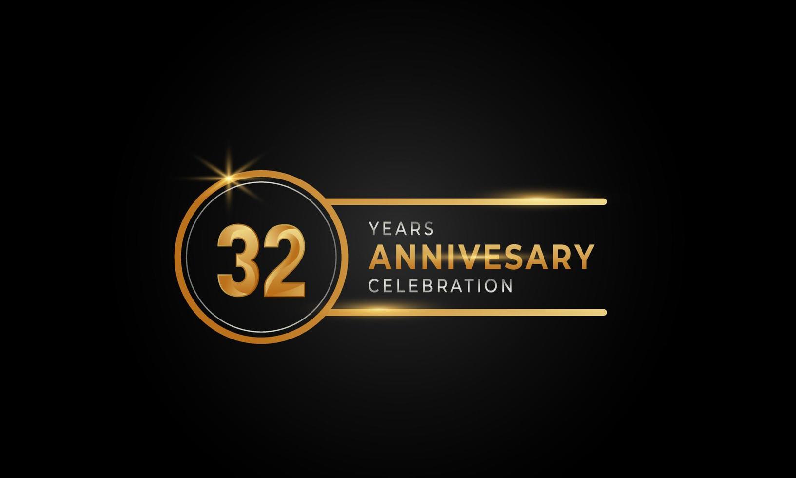 32-jährige Jubiläumsfeier goldene und silberne Farbe mit Kreisring für Feierlichkeiten, Hochzeiten, Grußkarten und Einladungen einzeln auf schwarzem Hintergrund vektor