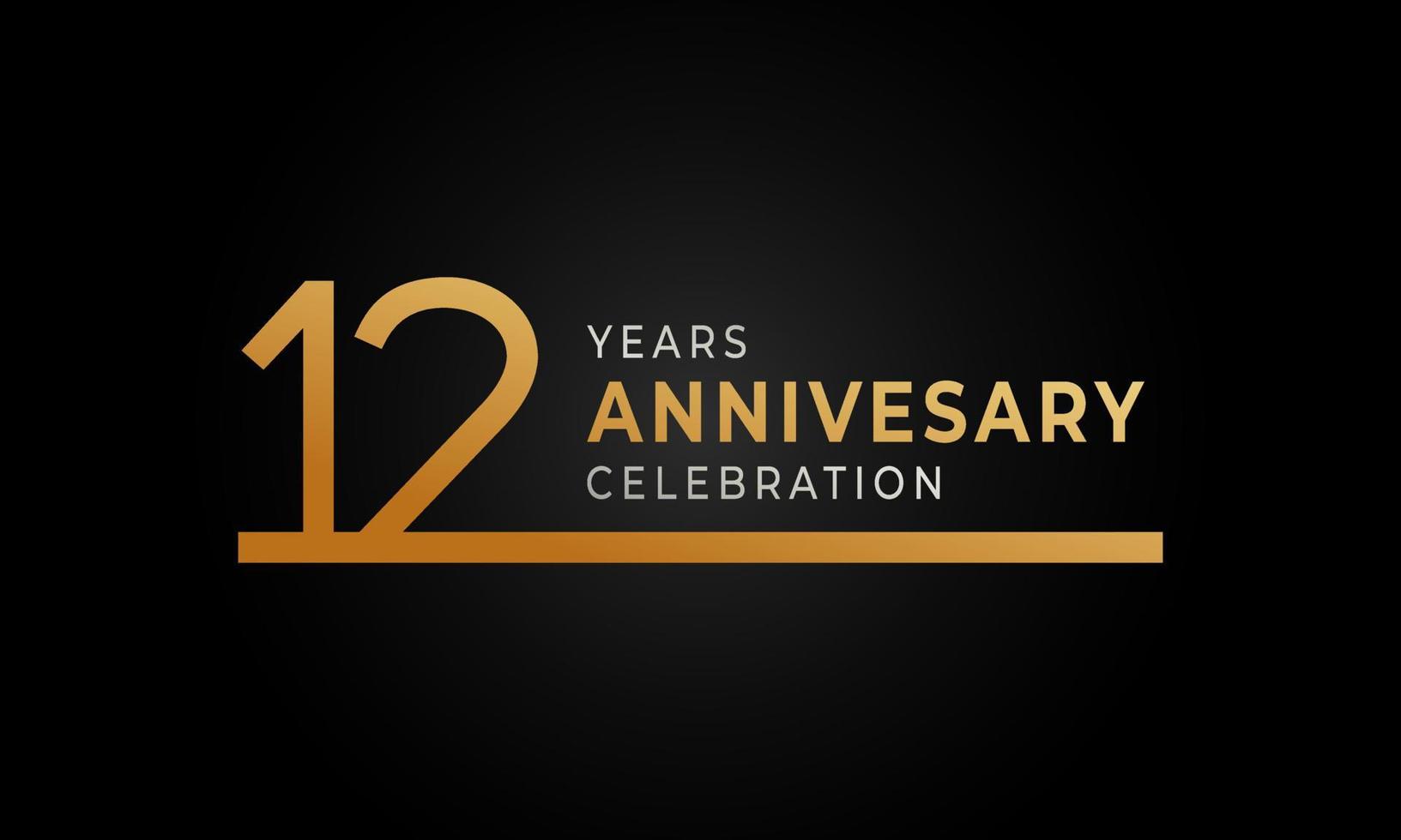 12-jähriges Jubiläumsfeier-Logo mit einzeiliger goldener und silberner Farbe für Feierlichkeiten, Hochzeiten, Grußkarten und Einladungen einzeln auf schwarzem Hintergrund vektor