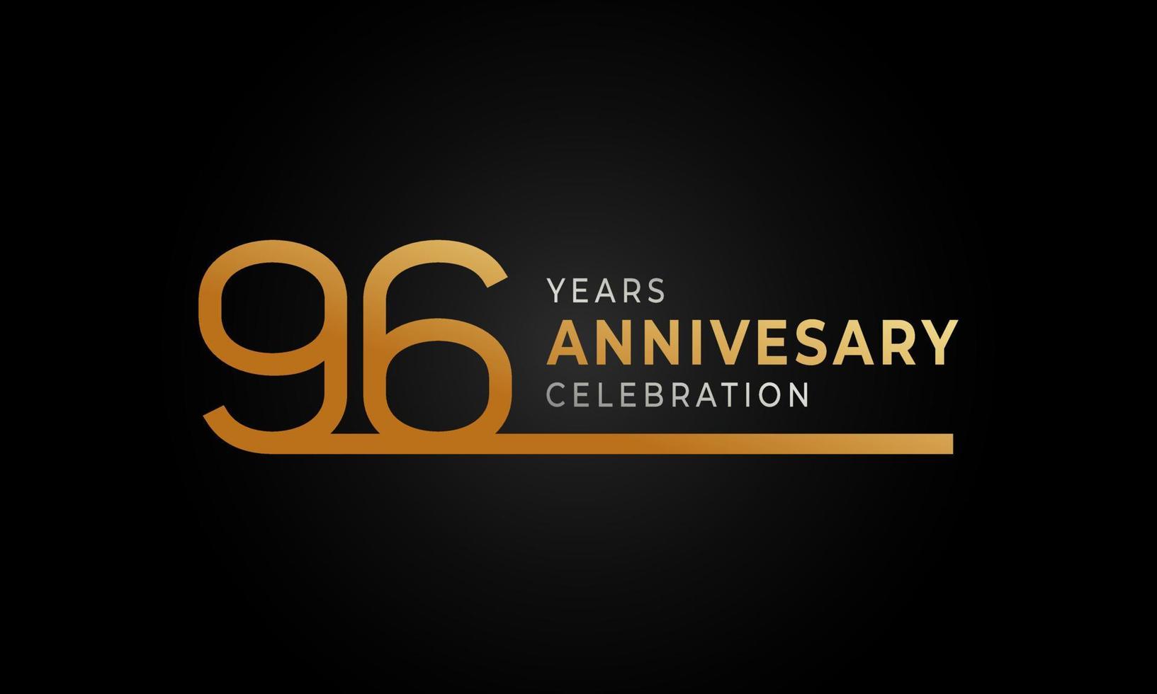 96-jähriges Jubiläumsfeier-Logo mit einzeiliger goldener und silberner Farbe für Feierlichkeiten, Hochzeiten, Grußkarten und Einladungen einzeln auf schwarzem Hintergrund vektor