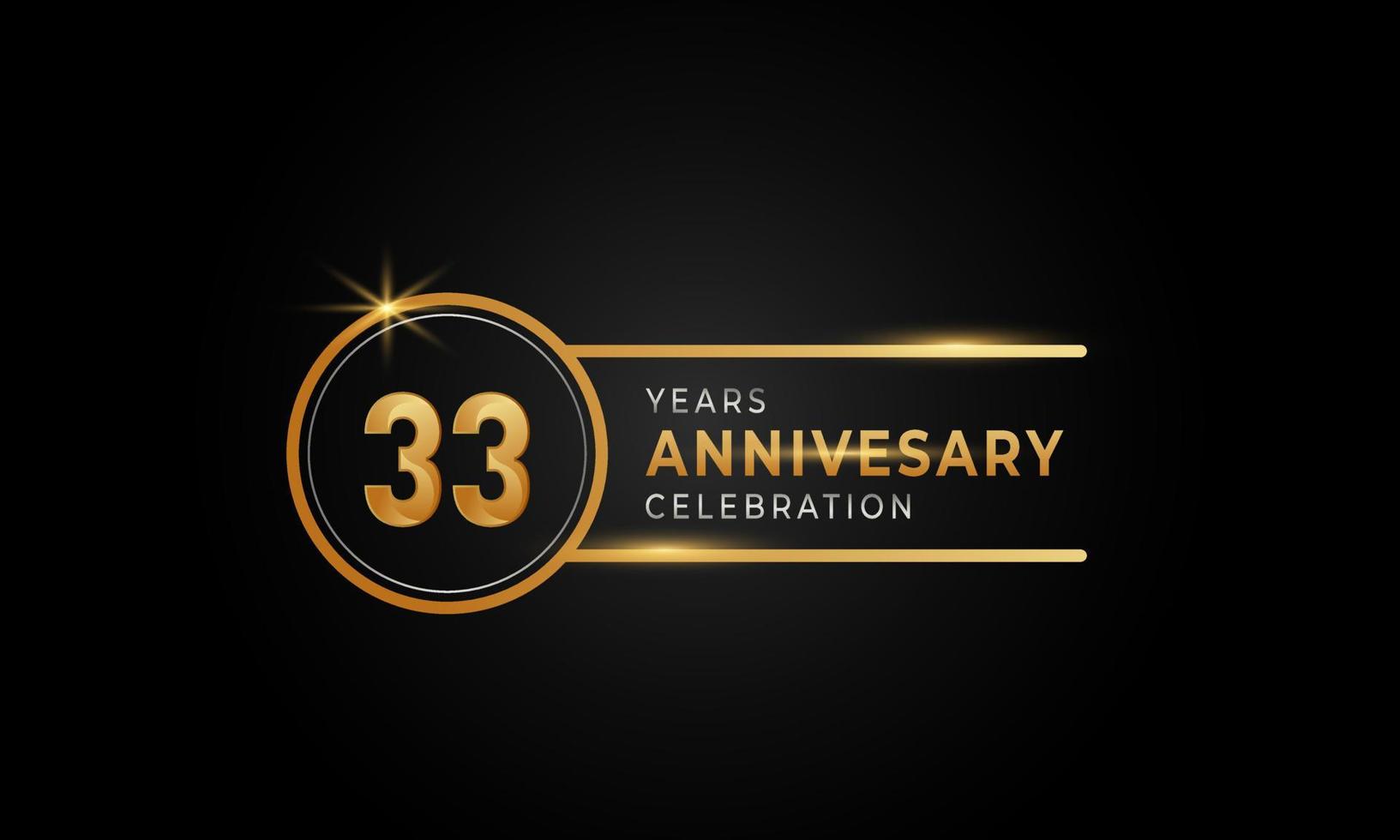 33-jähriges Jubiläum goldene und silberne Farbe mit Kreisring für Feierlichkeiten, Hochzeiten, Grußkarten und Einladungen einzeln auf schwarzem Hintergrund vektor