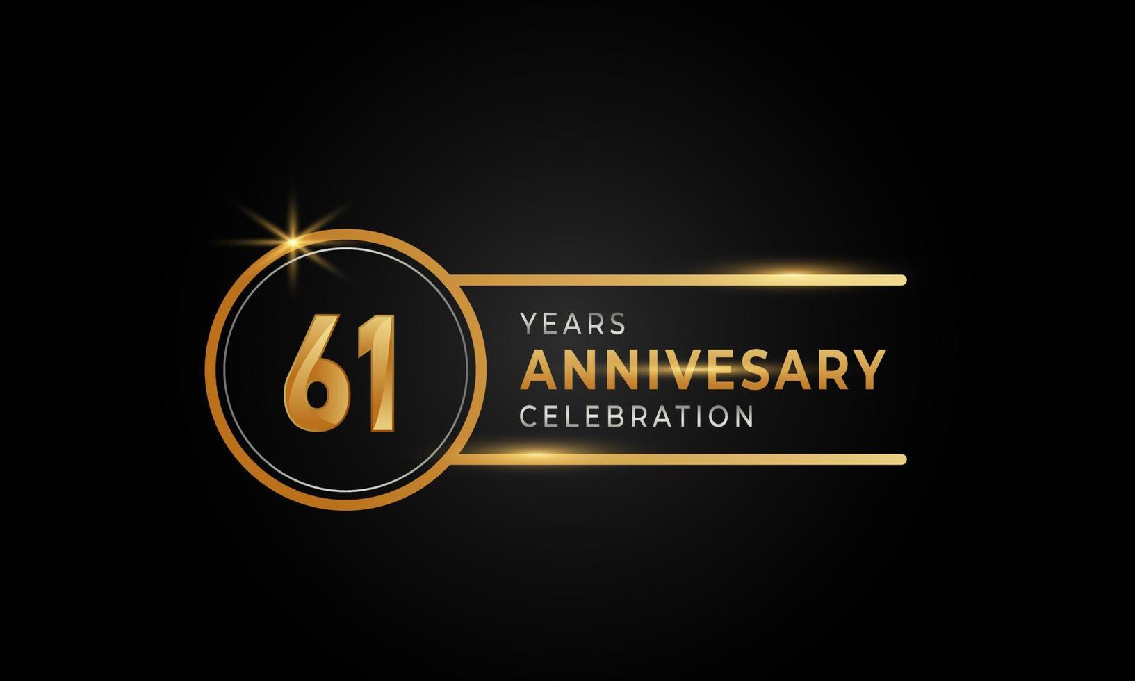 61-jähriges Jubiläum goldene und silberne Farbe mit Kreisring für Feierlichkeiten, Hochzeiten, Grußkarten und Einladungen einzeln auf schwarzem Hintergrund vektor