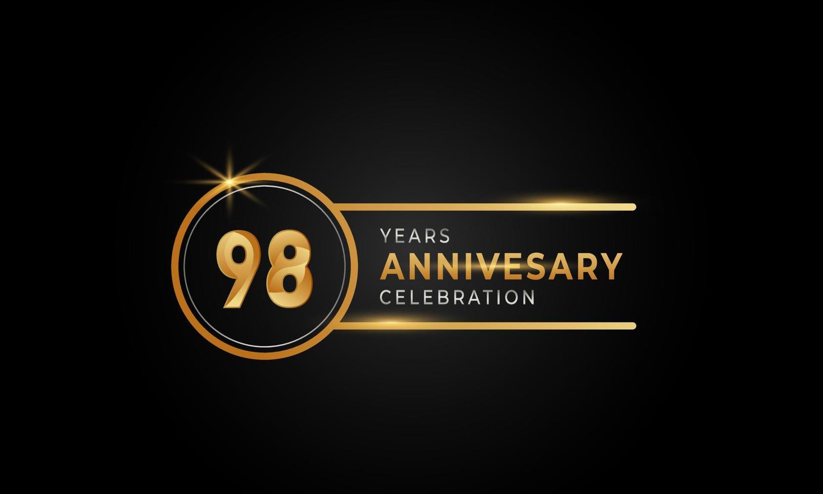98-jähriges Jubiläum goldene und silberne Farbe mit Kreisring für Feierlichkeiten, Hochzeiten, Grußkarten und Einladungen einzeln auf schwarzem Hintergrund vektor