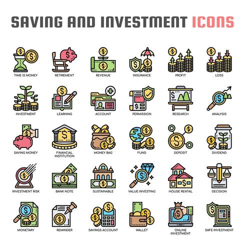 Speichern und Investition dünne Linie Icons vektor