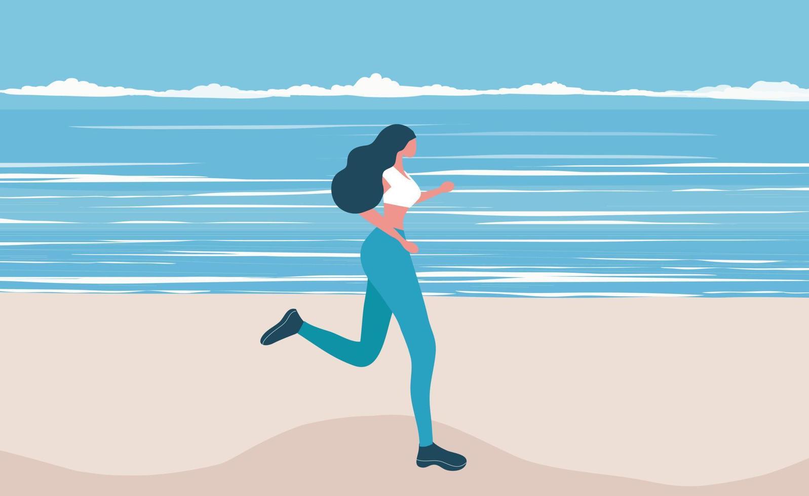 schöne Frau, die am Strand läuft. gesunde Lifestyle-Workout-Vektor-Illustration vektor