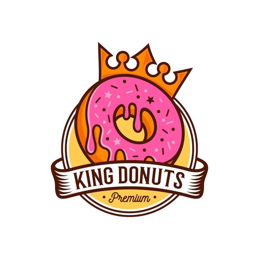 Donut-Donut mit König-Kronen-Symbol-Logo-Design in moderner, trendiger Cartoon-Linienstil-Clip-Art-Illustration vektor