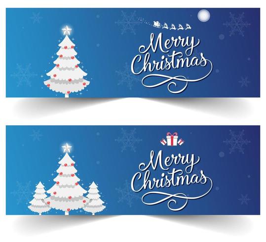 Blaue Weihnachtsfahne eingestellt mit Schneeflocken, Geschenken und Sankt Pferdeschlitten vektor