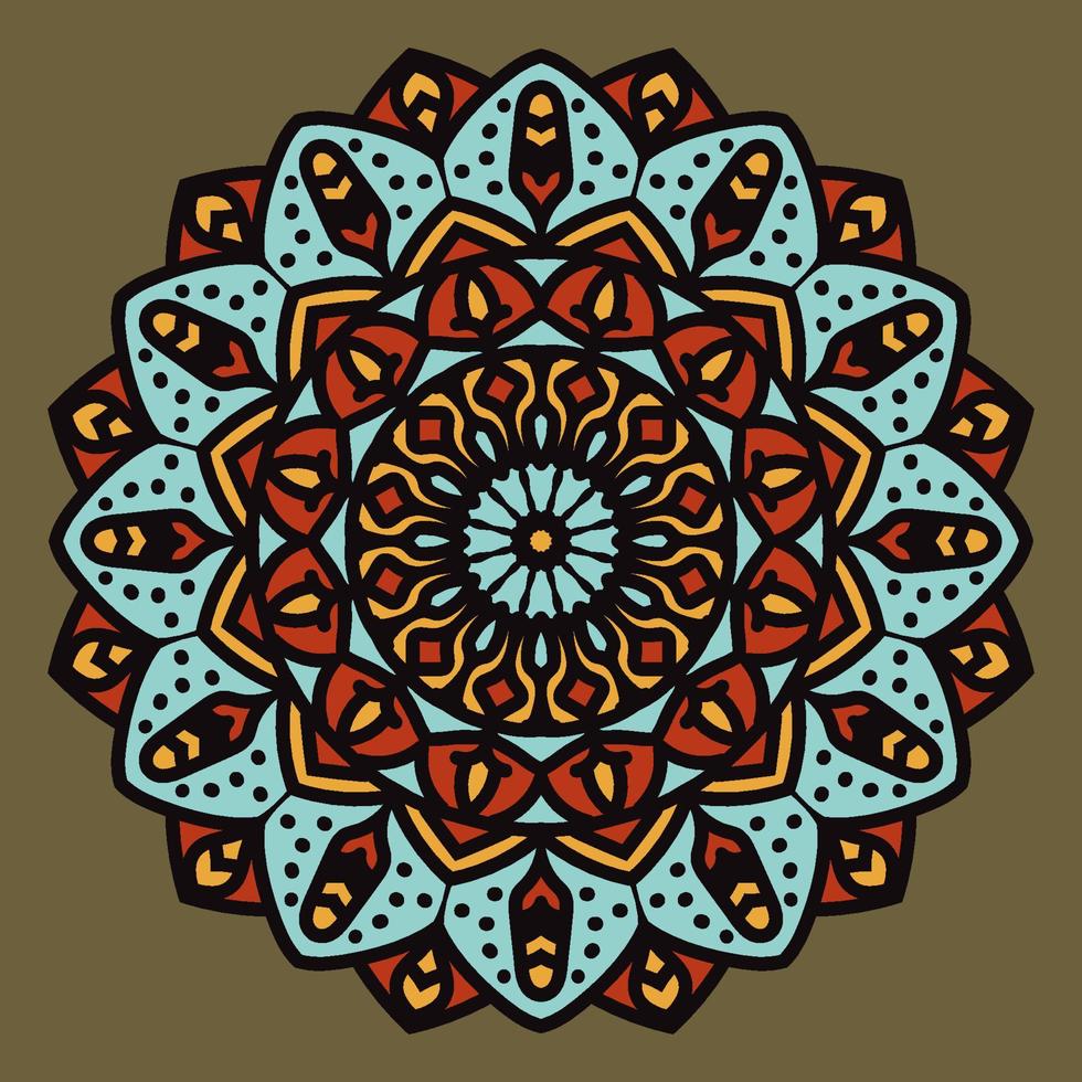 abstrakter Mandala-Boho-Stil mit Federobjekt traditionelle runde Dekoration Vintage-Farbvektordesign vektor